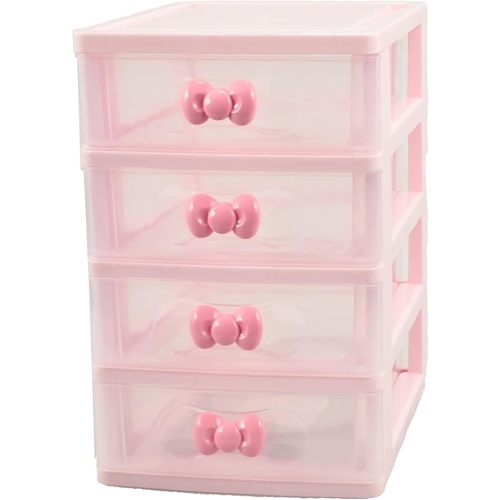 Lovely Pink Mini Receiving Storage Box With Multi-layers And Pink Bowknot Handle Gift for Mothers, Girls, Small Items Keeping Box (Four layers (7.06 x 5.22 x 8.05 inches))