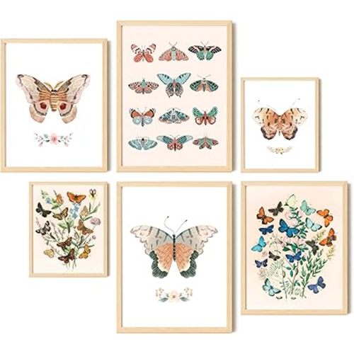 EXCOOL CLUB Colorful Butterfly Wall Art - Vintage & Retro Girly Butterflies Print, Boho Baby Girl Nursery Decoration (UNFRAMED)