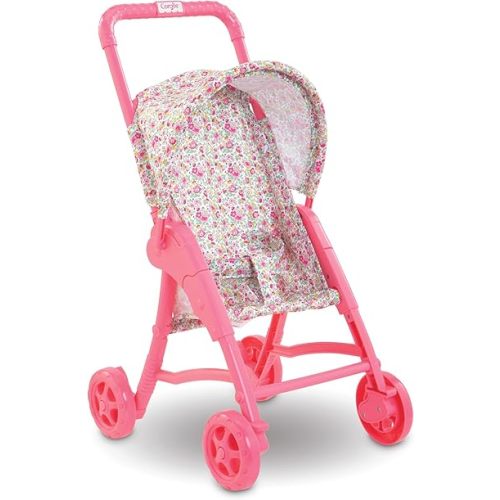 Corolle Baby Doll Stroller with Folding Canopy - Mon Premier Poupon Accessory Fits 12" Dolls, Pink/Floral Pattern, for Kids Ages 18 Months and up