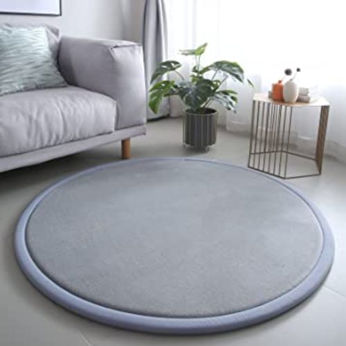 Loartee Thick Kids Round Rug - Coral Velvet Area Rugs, Memory Foam Circular Carpet for Nursery Playroom Home Decor Dormitory, Diameter 39 inch, Gray