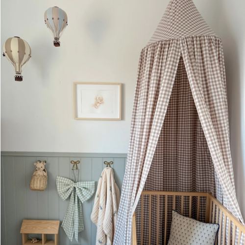 Gingham Bed Canopy - Fawn Beige