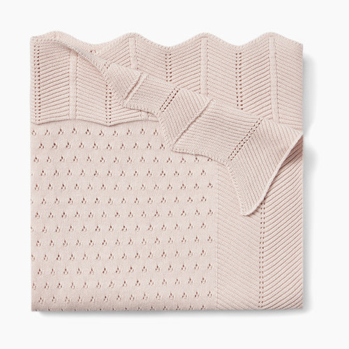 Elegant Baby Pointelle Cotton Knit Baby Blanket - Blush