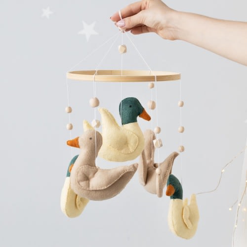 Duck baby mobile, Duck nursery mobile, Geese baby mobile, Neutral baby mobile, Mobile for crib minimal boho, Nursery mobile animals