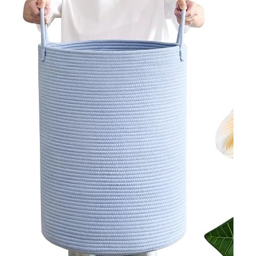 80L Large Blue Hamper Tall Woven Laundry Basket