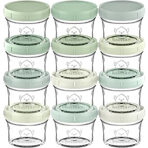 KeaBabies 12pk 4oz Glass Baby Food Containers - Leak-Proof, Microwavable Small Baby Glass Jars with Lids, Baby Food Storage Containers, Baby Snack Containers, BPA-Free Baby Food Jars (Sage)