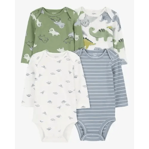 4-Pack Long-Sleeve Dinosaur Bodysuits - Carter's