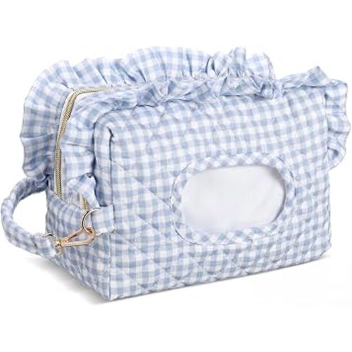 Light Blue Ruffle Gingham Diaper and Wipe Pouch