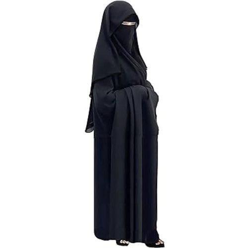 Chiffon Saudi First Class Quality Long Saudi Niqab burqa Hijab Face cover Veil Islam Islamic Jilbab (Black x Black Satin)