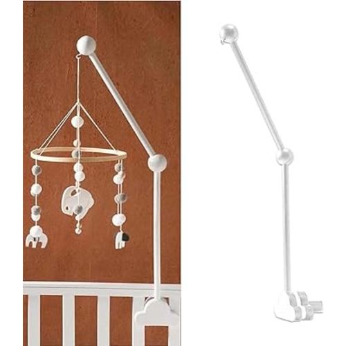 Hanging Wooden Baby Crib Mobile Arm, Baby Mobile Holder Arm, Mobile Arm for Crib, Strong Slip Attachment Wooden Nursery Accessories Bed Decor Bell (White)