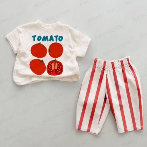 Baby Four Tomatoes Red Vertical Striped 2-piece Set