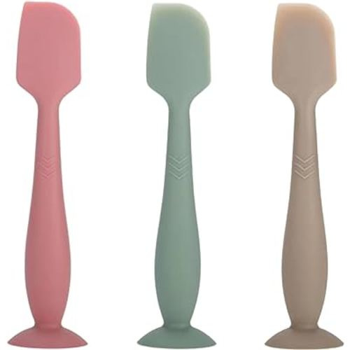 Baby Diaper Cream Spatula Applicator 3 Pack Soft Silicone Butt paste Spatula Diaper Cream Applicator with Suction Cup Base (Red Green Khaki)