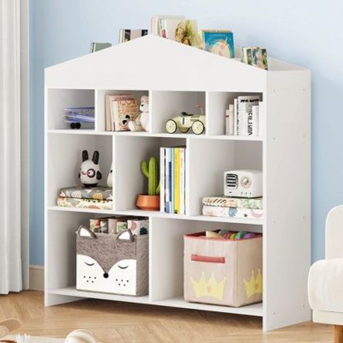 Toy Storage Organizer 9-cubby Kids Bookshelf 40.7in Width White Bookcase Toddlers Playhouse Cabinet Shelf Wooden Cubby Storage Toy Shelf