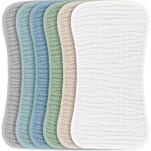 Konssy Muslin Baby Burp Cloths Sets for Unisex- 6 Pack Large 100% Cotton Burping Clothes for Newborn, Baby Girls and Boys