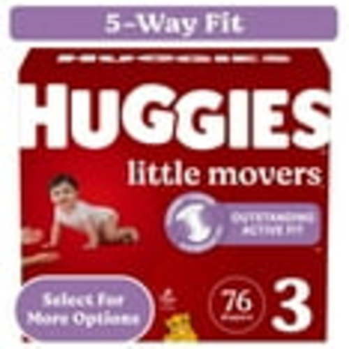 Huggies Little Movers Hypoallergenic Baby Diapers, Size 3, 76 Ct, Dermatologist-Tested