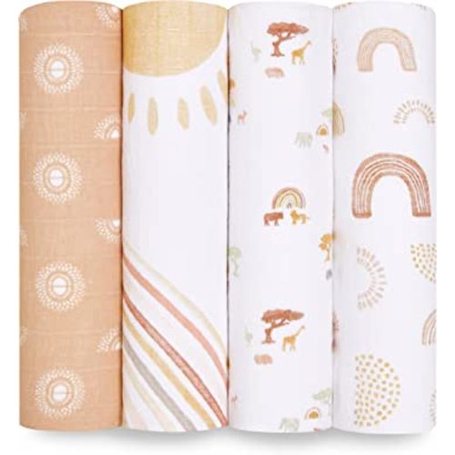 aden + anais Swaddle Blanket, Boutique Muslin Blankets for Girls & Boys, Baby Receiving Swaddles, Ideal Newborn & Infant Swaddling Set, Perfect Shower Gifts, 4 Pack, Keepin Rising