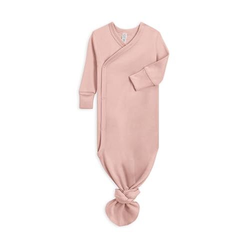 Colored Organics Baby 100% Organic Cotton Newborn Knotted Gown - Infant Indy Kimono Wrap Front Tie Knot with Mitten Cuffs
