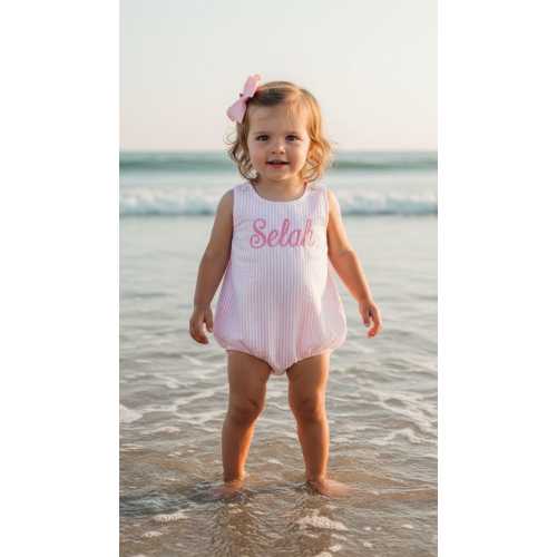 Personalized Seersucker Bubble Romper - Custom Name or Monogram