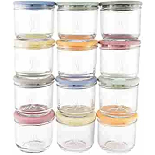 Elk and Friends 5oz Borosilicate Glass Baby Food Storage Jars with Silicone Lid | Available in 12 or 6 Set | Strong Glass | Storage Containers | Microwave, Oven & Dishwasher Safe | Infant and Babies