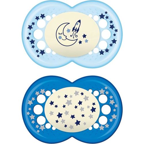 MAM Night Pacifiers , MAM Pacifiers 6+ Months, Best Pacifier for Breastfed Babies, Glow in the Dark Pacifier, Baby Boy Pacifier, 6-16 (Pack of 2)