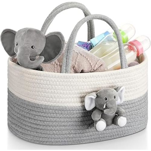 Elephant Diaper Caddy Organizer Cart Storage for Nursery with Handle Baby Shower Basket Gift Baby Bath Caddy for Diapers Wipes Elephant Basket for Nursery(X-Large)