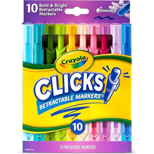 Crayola Clicks Retractable Markers - Bold (10ct), No Dry Washable Markers for Kids, Click Markers for School, Must Have Coloring Supplies, Gifts
