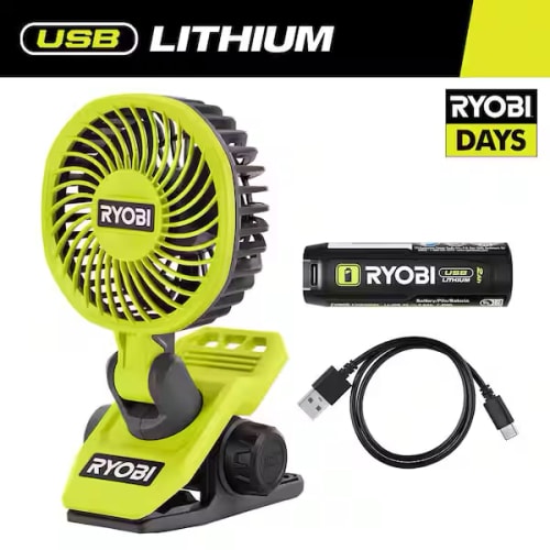 RYOBI USB Lithium Clamp Fan Kit with 2.0 Ah USB Lithium Battery and Charging Cable FVF51K