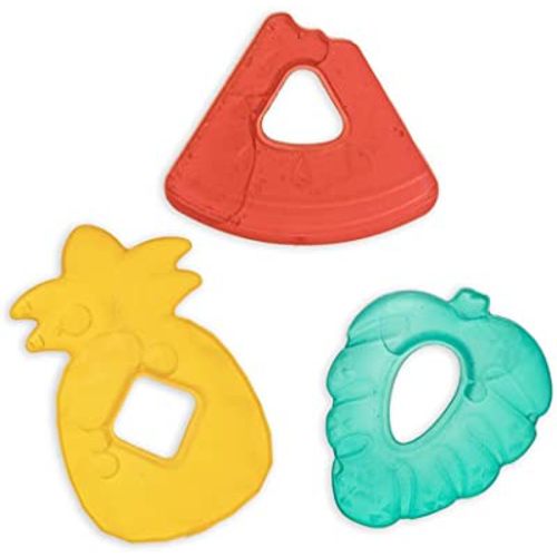 Itzy Ritzy Water-Filled Teethers - Cold Cutie Coolers Textured On Both Sides to Massage Sore Gums & Emerging Teeth - Can Be Chilled in Refrigerator, Set of 3 Fruit-Shaped Water Teethers