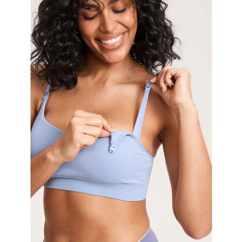MOMANDA Women's Ribbed Scoop Nursing Bralette - (Moonlight Blue - S)