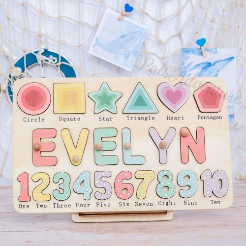 Custom Handmade Name Puzzle with geometry, Wood Toy, Personalized Birthday Gift for Kids, Christmas Gifts for Toddlers, Unique New Baby Gift