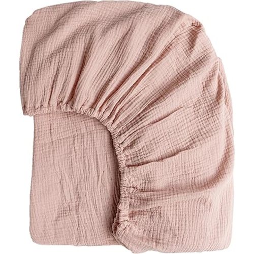 Konssy Muslin Fitted Crib Sheets 100% Cotton Baby Crib Sheets for Standard Crib Mattress (28 X 52 Inches), Soft and Breathable for Boys, Girls (Pink)