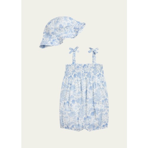 Girl's Printed Bubble Romper W/ Hat Set, Size 3M-24M