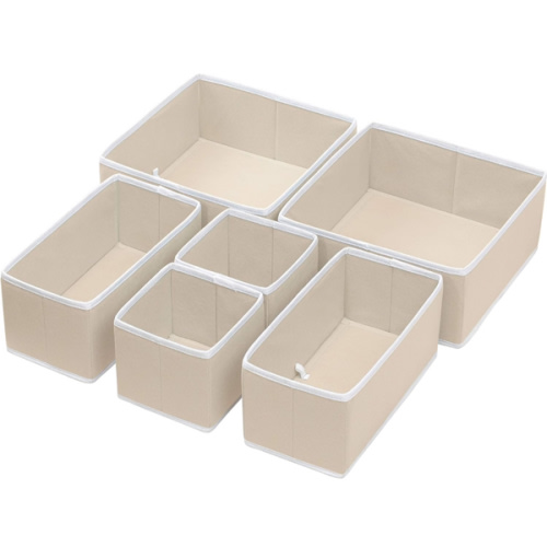 Simple Houseware Foldable Cloth Storage Box Closet Dresser Drawer Divider Organizer Basket Bins for Underwear Bras, Beige (Set of 6)