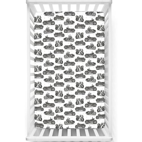 Motorcycle Themed Fitted Crib Sheet,Soft Toddler Mattress Sheet Fitted - Baby Crib Sheets for Girl or Boy,White Black Grey,28“ x52“