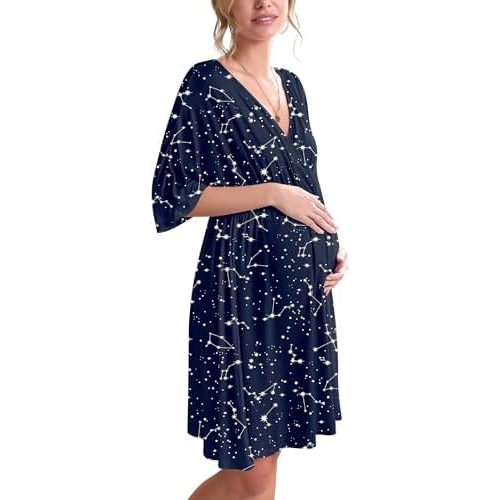 Ekouaer 3 in 1 Labor/Delivery/Hospital Gown Maternity Dress Nursing Nightgown Sleepwear for Breastfeeding