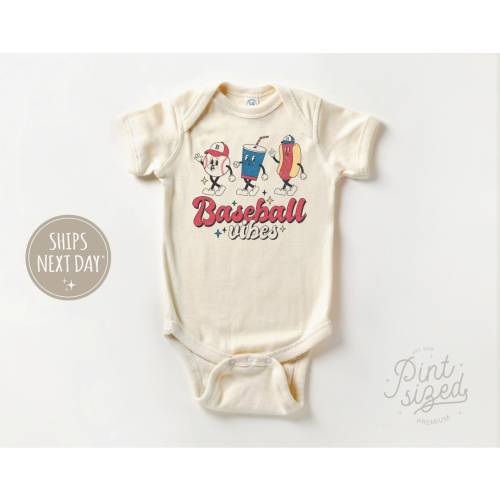 Baseball Vibes Baby Onesie® - Retro Sports Bodysuit - Boys Natural Summer Onesie®