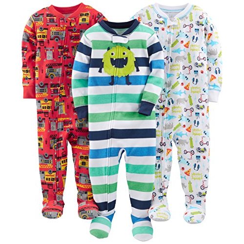 Simple Joys by Carter's Toddlers and Baby Boys' Snug-Fit Footed Cotton Pajamas, Pack of 3
