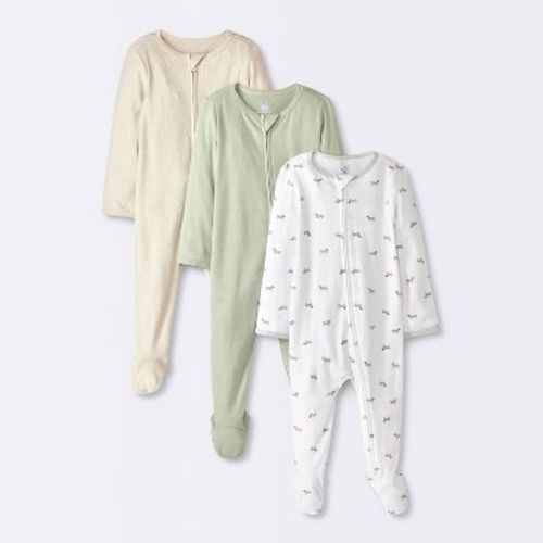 Baby 3pk Weiner Dogs Cotton Sleep N' Play - Cloud Island™ 0-3M: Footed Pajamas, Mitten Cuff, Zipper Closure