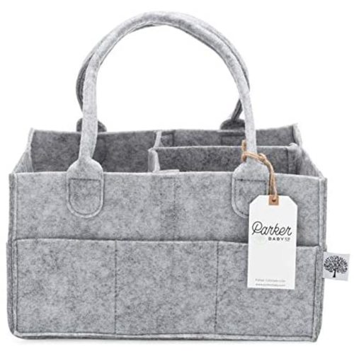 Parker Baby Diaper Caddy - Nursery Storage Bin and Car Organizer for Diapers and Baby Wipes - Grey