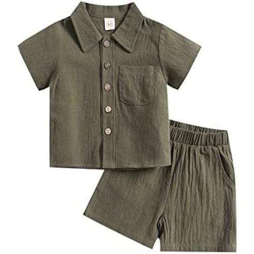 Baby Boy Summer Clothes Toddler Infant Short Sleeve Solid Cotton Linen T-Shirt Tops Casual Shorts Set 2Pcs Outfits