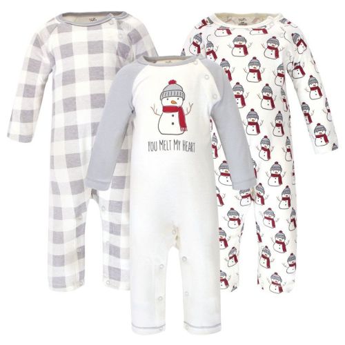 Touched by Nature Baby Organic Cotton Coveralls 3pk, Snowman, 6-9 Months