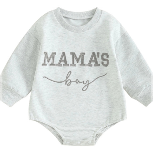 MAMA'S BOY Light Gray Romper - Hazel & Bo