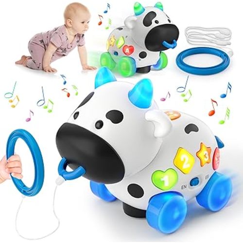 Musical Cow Baby Toys 6-12-18 Months, Bilingual Crawling Walking Toddler Educational Learning Toy for 1 Year Old Boy Girl Birthday Gifts, 6 7 8 9 10 12 Month Old
