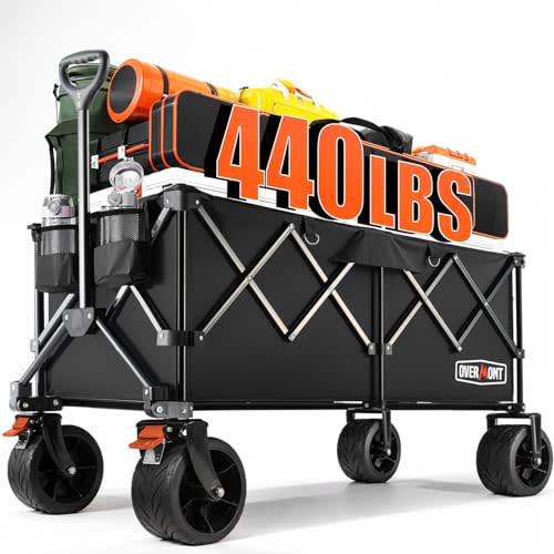 Overmont 45'' Collapsible Wagon Cart - 300L Heavy Duty 440lbs Large Capacity