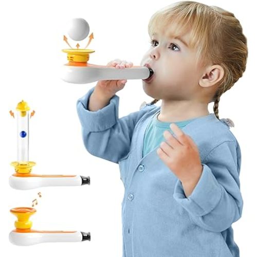 TOP BRIGHT 3-in-1 Montessori Toy for Toddler with Whistle, Ball Blowing, Floating Blow Pipe Balls – Sensory Baby Toy, Fine Motor Skills, Learning Educational Toys for 3 4 5 Year Old Boys Girls Gifts