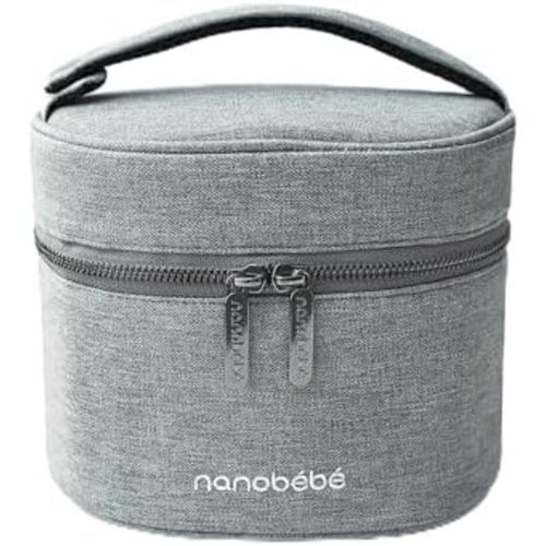 NANOBÉBÉ Breastmilk Baby Bottle Deluxe Cooler & Travel Bag with Ice Pack Included. Compact Triple Insulated, Easily attaches to Stroller or Diaper Bag- Grey