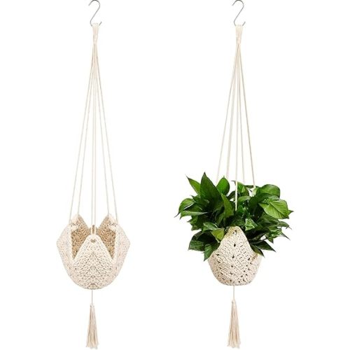 Shappy Jute Crochet Long Plant Hanger for 3 Inch to 12 Inch Pots, Macrame Plant Holder Rope with S Shaped Hooks for Halloween Home Decor(White)
