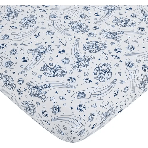 Disney Toy Story Outta This World Blue and White Fitted Crib Sheet