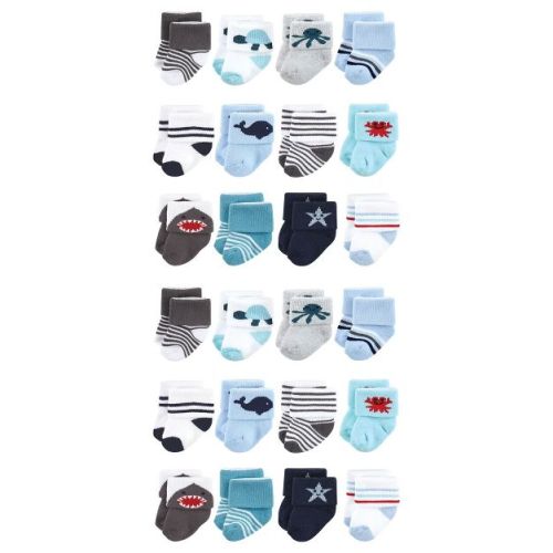 Hudson Baby Cotton Rich Baby Terry Socks 24-Pack, Sea Creatures, 0-6 Months