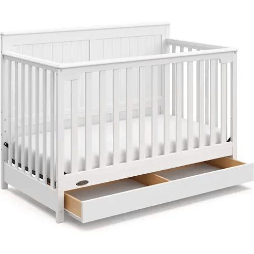 Graco Hadley 5-in-1 Convertible Crib with Drawer (White) – GREENGUARD Gold Certified, Crib with Drawer Combo, Full-Size Nursery Storage Drawer, Converts to Toddler Bed, Daybed