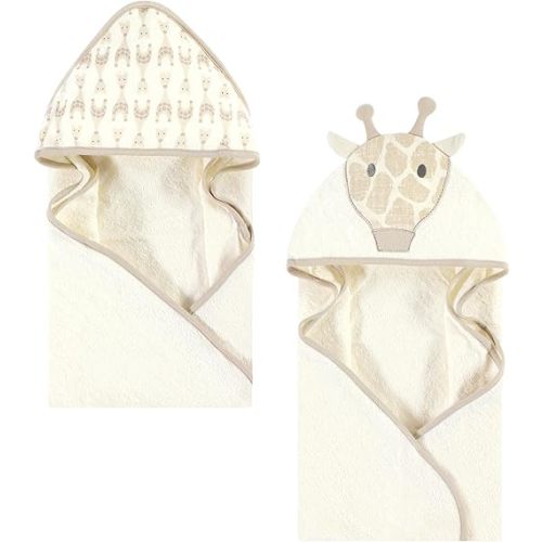 Hudson Baby Unisex Baby Cotton Animal Face Hooded Towel, Modern Giraffe, One Size
